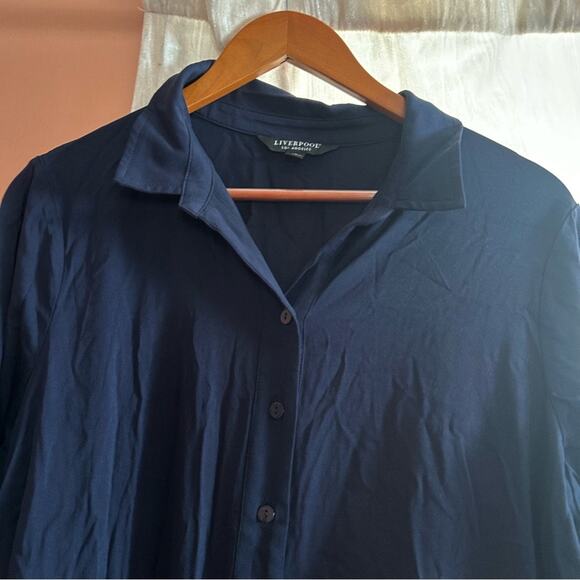 Liverpool Popover Shirtdress Collar Long Sleeve Button Front Cosmic Navy NWT L‎ - Picture 4 of 8